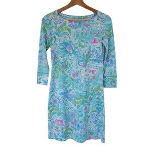 LILLY PULITZER Women's Blue Pink UPF 50+ Sophie Dress in What A Lovely Place XXS